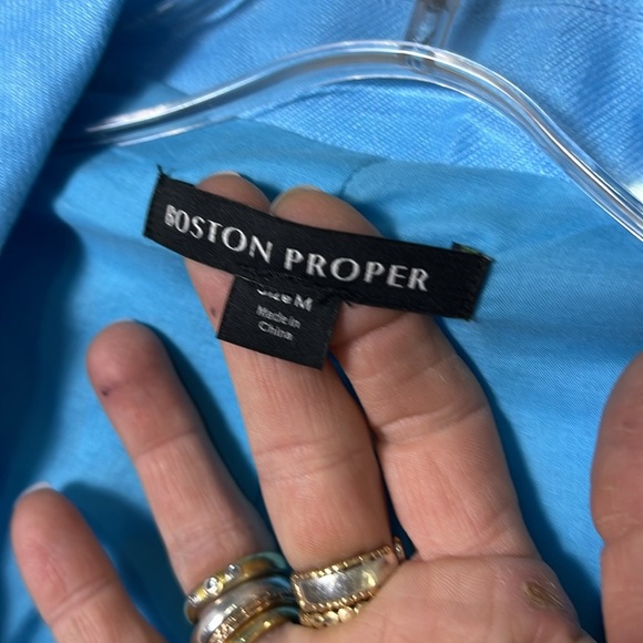 Boston Proper Modern Length Elbow Sleeve Linen Blazer in Blue Topaz NWOT M - Picture 12 of 16
